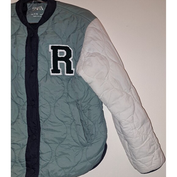 ZARA Kids Soft  Quilted Lightwear Girls Letterman  Jacket‎ Green Sz 9-10 - Picture 4 of 8